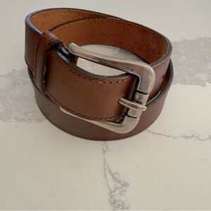 Thru The Loop Genuine Leather Belt‎ Unisex Made in USA Size 32 Silver Buckle EUC